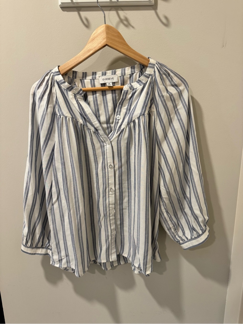 Striped Button-Front Women's Top in Light Blue and White - Picture 3 of 3
